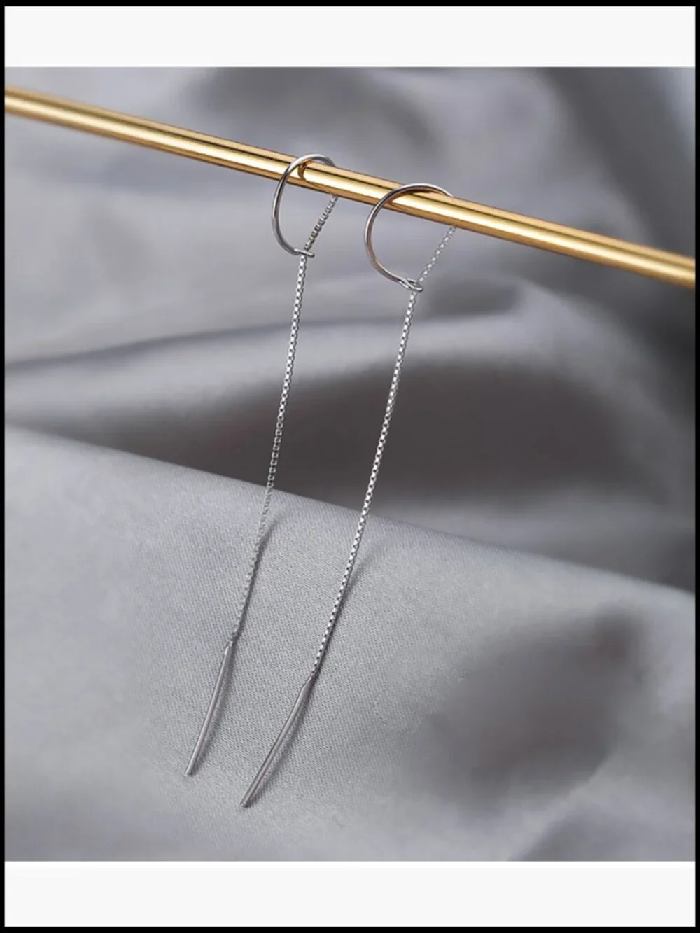 Solid 925 Sterling Silver Chain Dangle Earrings Tassel Long Dangle Threader